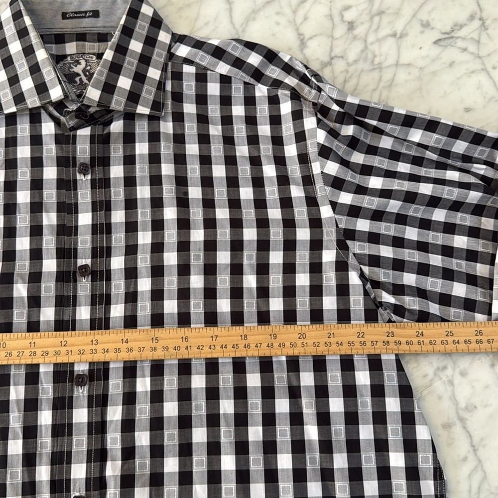 Bugatchi Plaid Dress Shirt White Black Size L Classic Fit - Picture 3 of 8